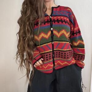 Women's vintage wool Red Cardigan